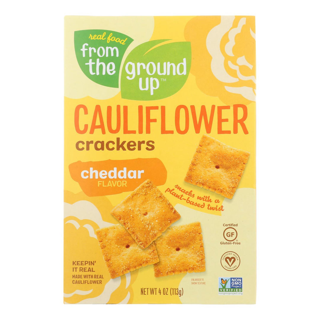 From The Ground Up - Cauliflower Crackers - Cheddar - Case Of 6 - 4 Oz. - Maras Green