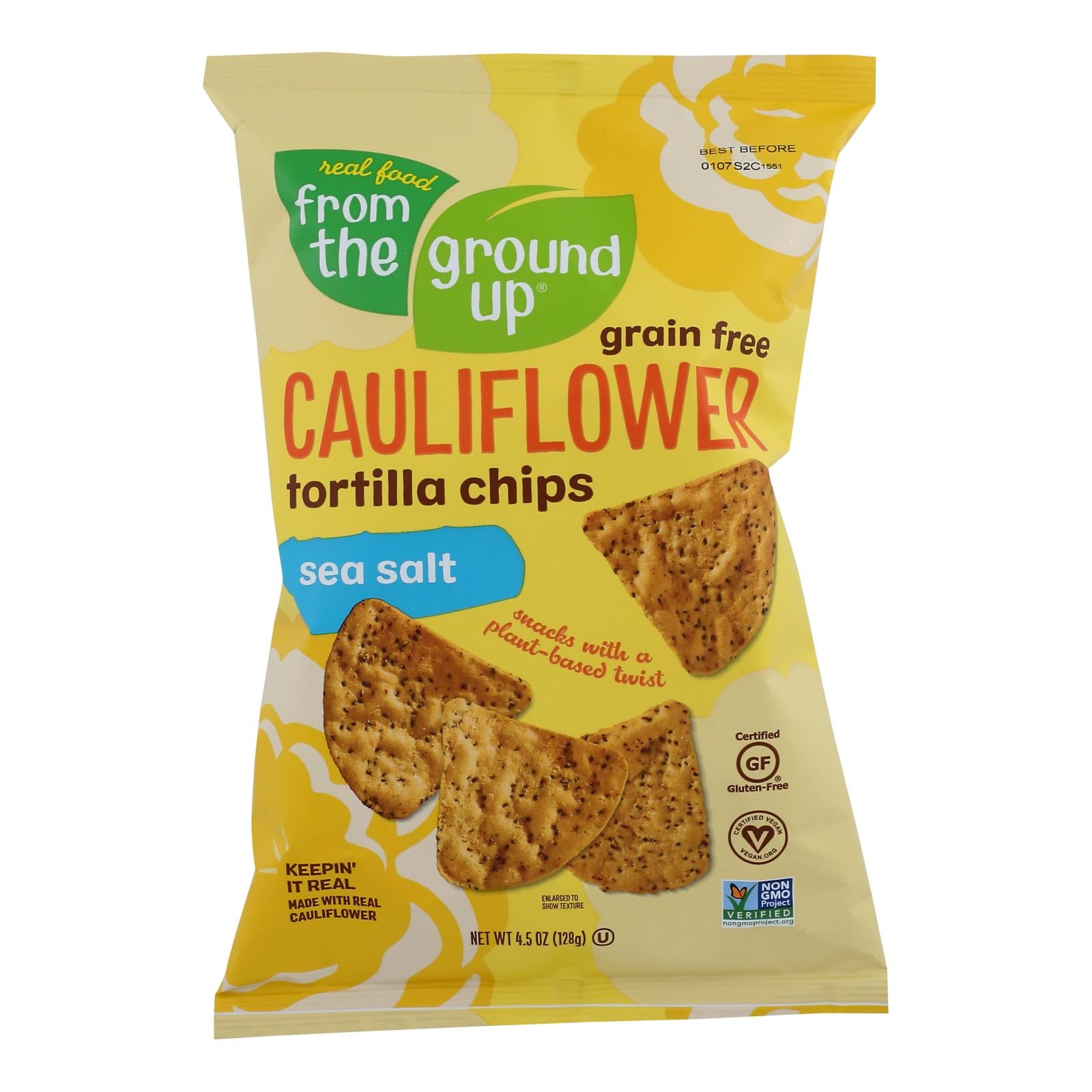 From The Ground Up - Tort Chips Clflwr Sea Salt - Case Of 12 - 4.5 Oz - Maras Green