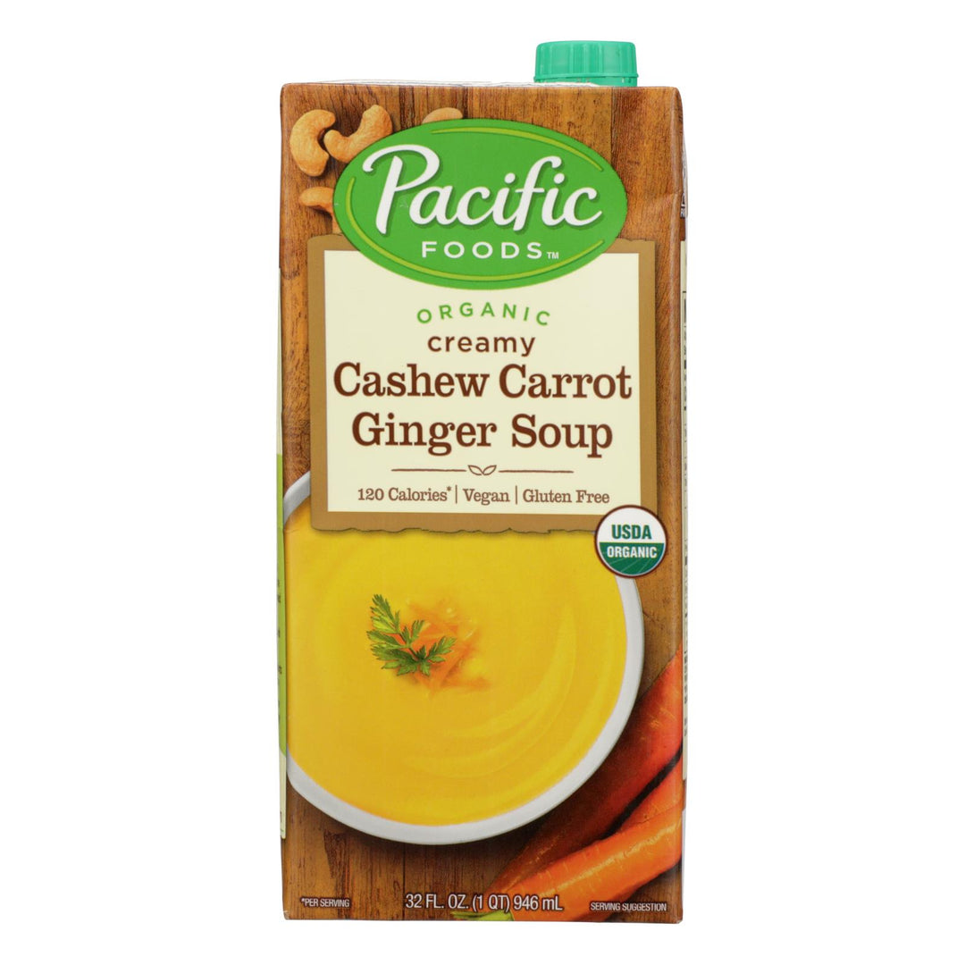 Pacific Natural Foods Carrot Ginger Soup - Organic Cashew - Case Of 12 - 32 Fl Oz. - Maras Green