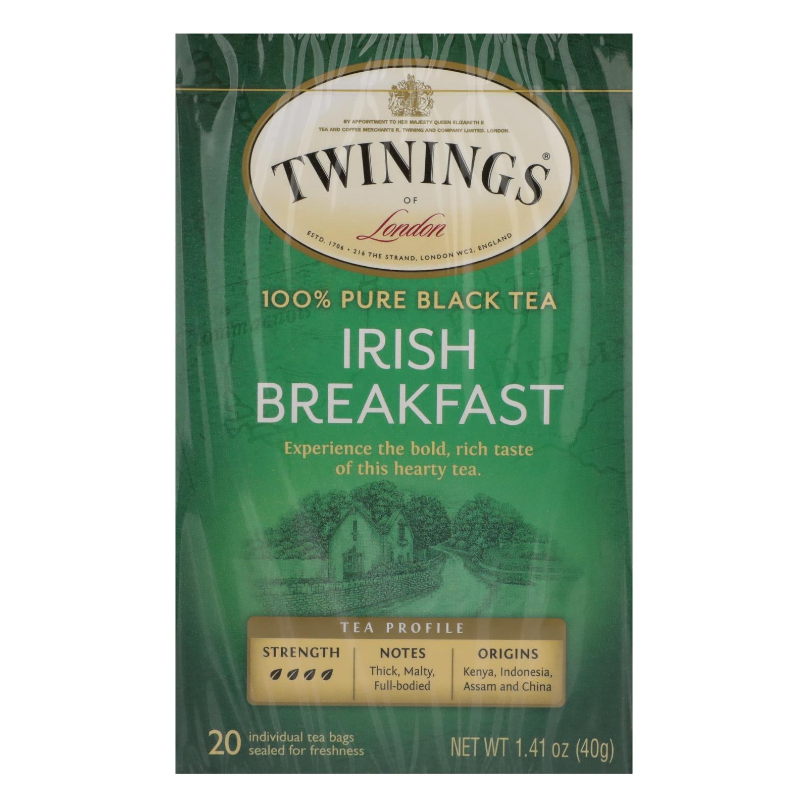 Twinings Tea Breakfast Tea - Irish - Case Of 6 - 20 Bags - Maras Green