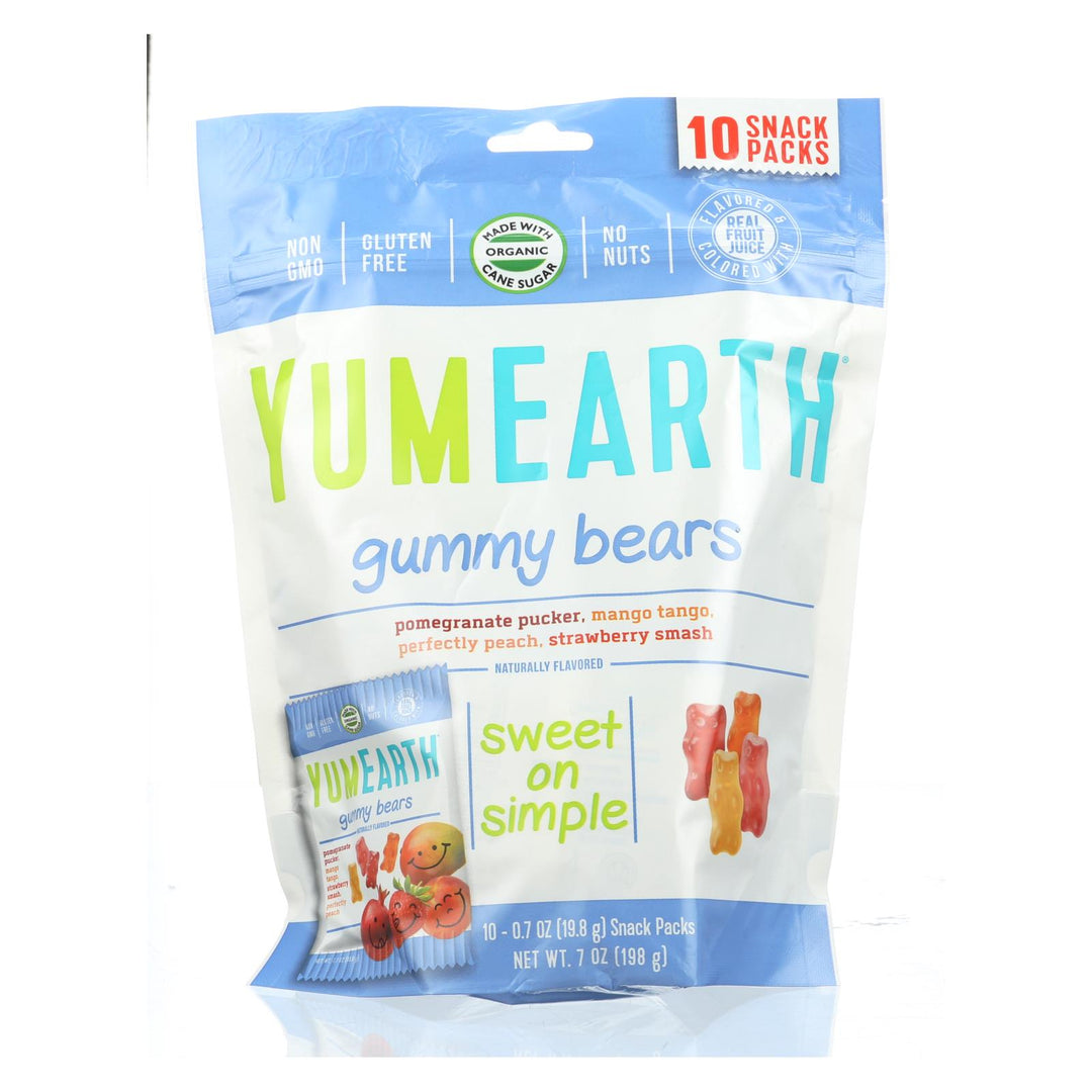 Yummy Earth Organics Gummy Bears - Organic - Snack Pack - .7 Oz - 10 Count - Case Of 12 - Maras Green