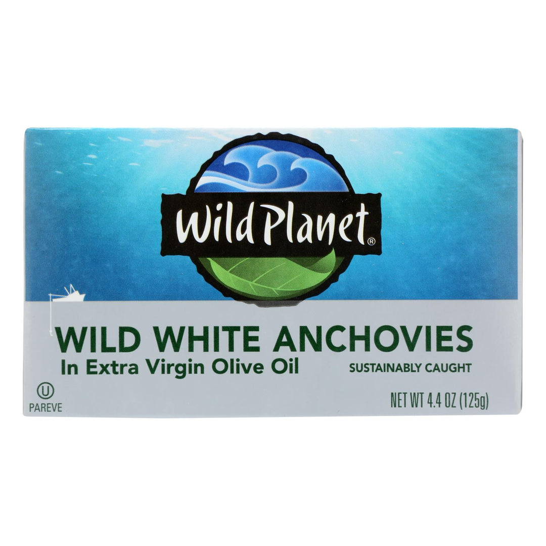 Wild Planet White Anchovies In Extra Virgin Olive Oil - Case Of 12 - 4.4 Oz - Maras Green