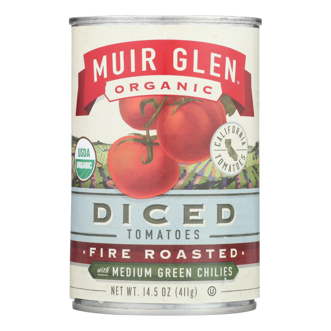 Muir Glen Fire Roasted Diced Tomatoes With Green Chilies - Green Chilies - Case Of 12 - 14.5 Oz. - Maras Green