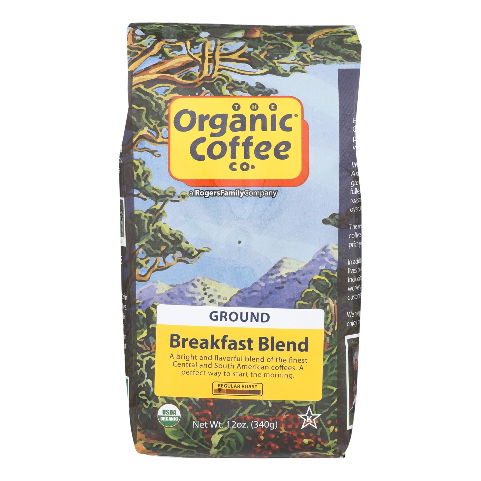 Organic Coffee Company Ground Coffee - Breakfast Blend - Case Of 6 - 12 Oz. - Maras Green