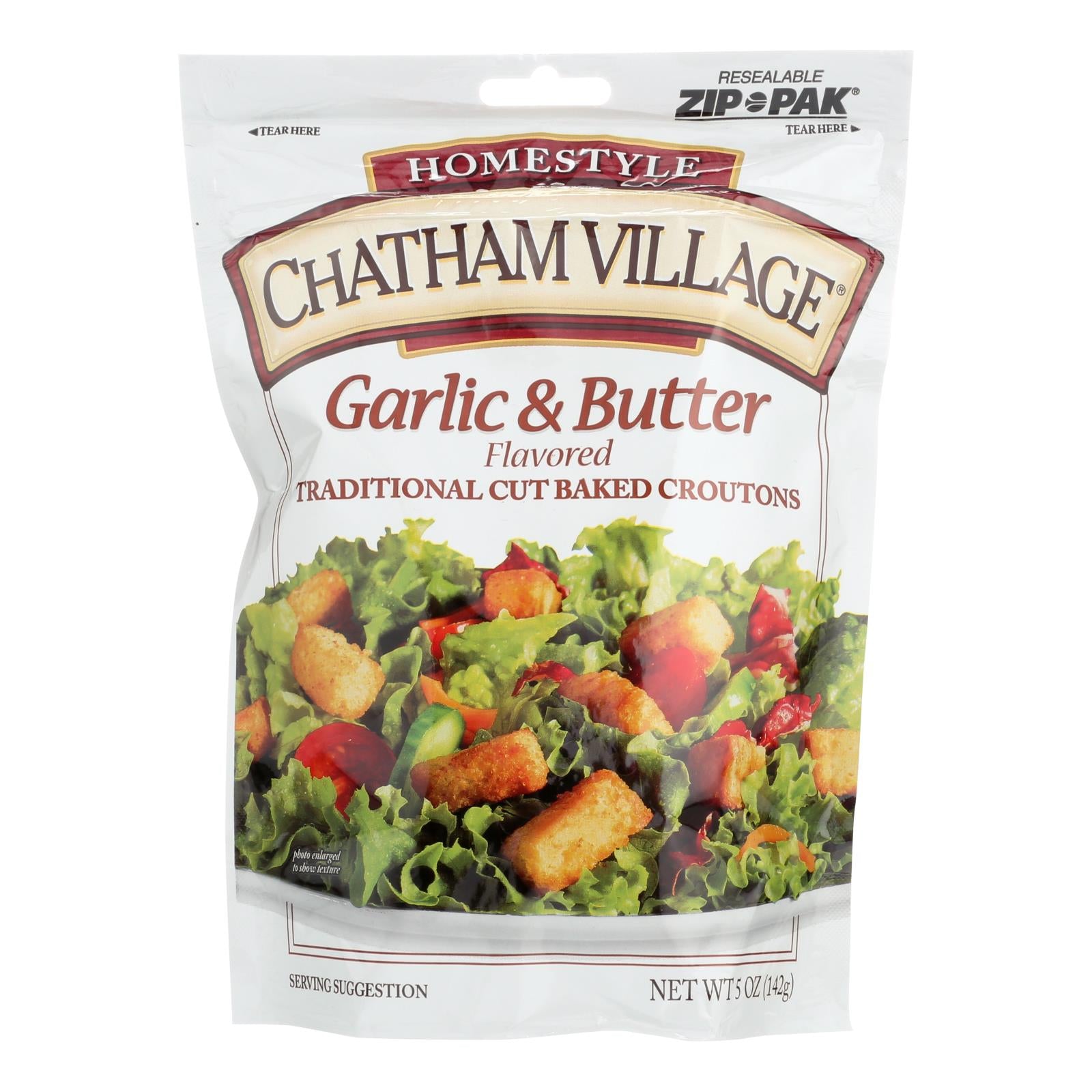 Chatham Village Traditional Cut Croutons - Garlic And Butter - Case Of 12 - 5 Oz. - Maras Green
