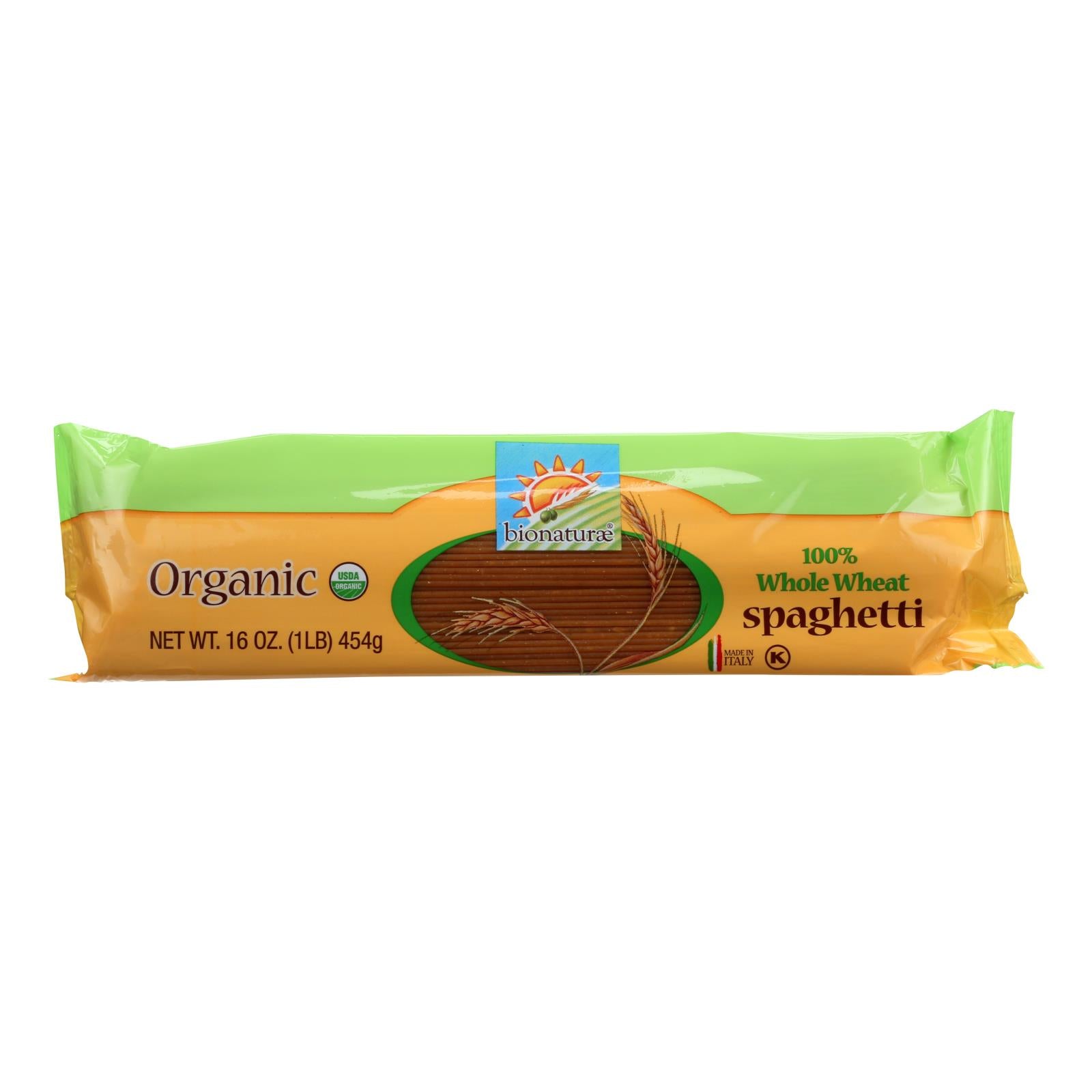 Bionaturae Pasta - Organic - 100 Percent Whole Wheat - Spaghetti - 16 Oz - Case Of 12 - Maras Green