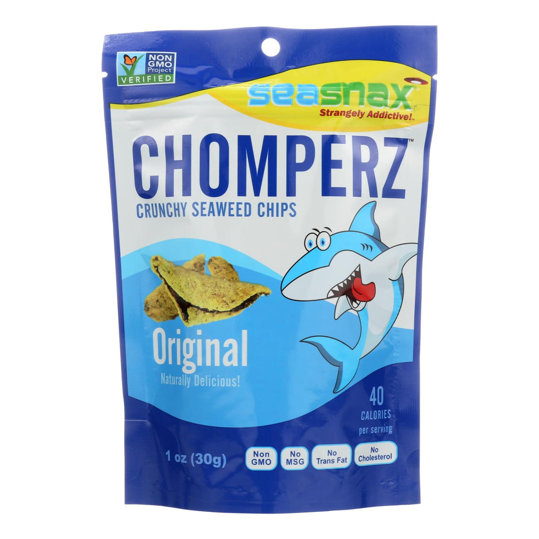 Seasnax Chomperz Crunchy Seaweed Chips - Original - Case Of 8 - 1 Oz. - Maras Green