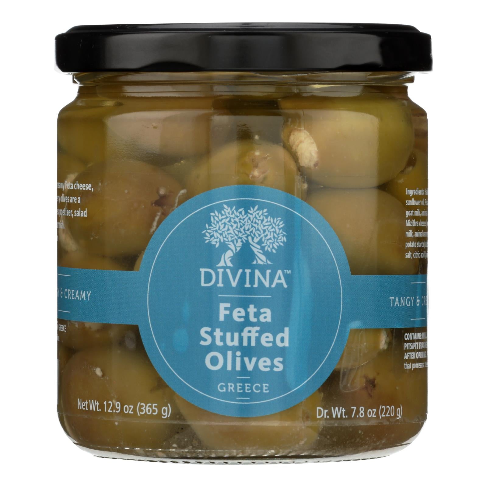 Divina - Olives Stuffed With Feta Cheese - Case Of 6 - 7.8 Oz. - Maras Green