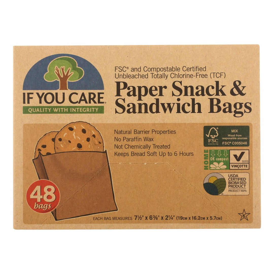 If You Care Bags - Snack And Sandwich - Paper - Unbleached - 48 Count - Case Of 12 - Maras Green