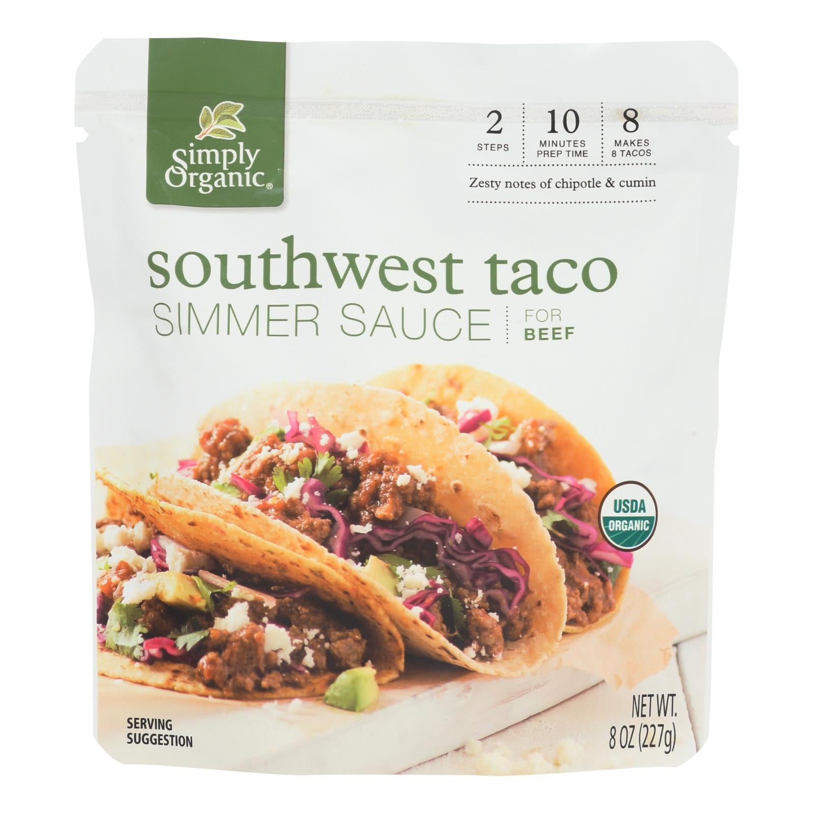 Simply Organic Simmer Sauce - Organic - Southwest Taco - Case Of 6 - 8 Oz - Maras Green