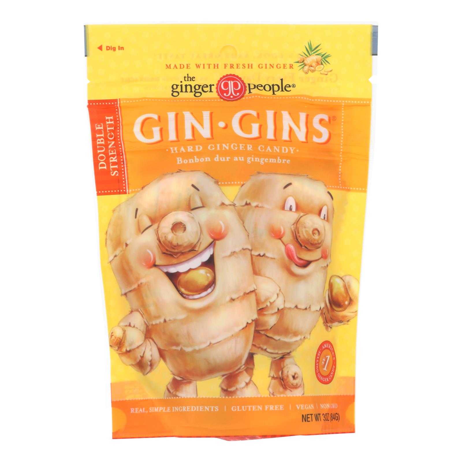 Ginger People - Gin Gins Hard Ginger Candy - Double Strength - Case Of 12 - 3 Oz. - Maras Green