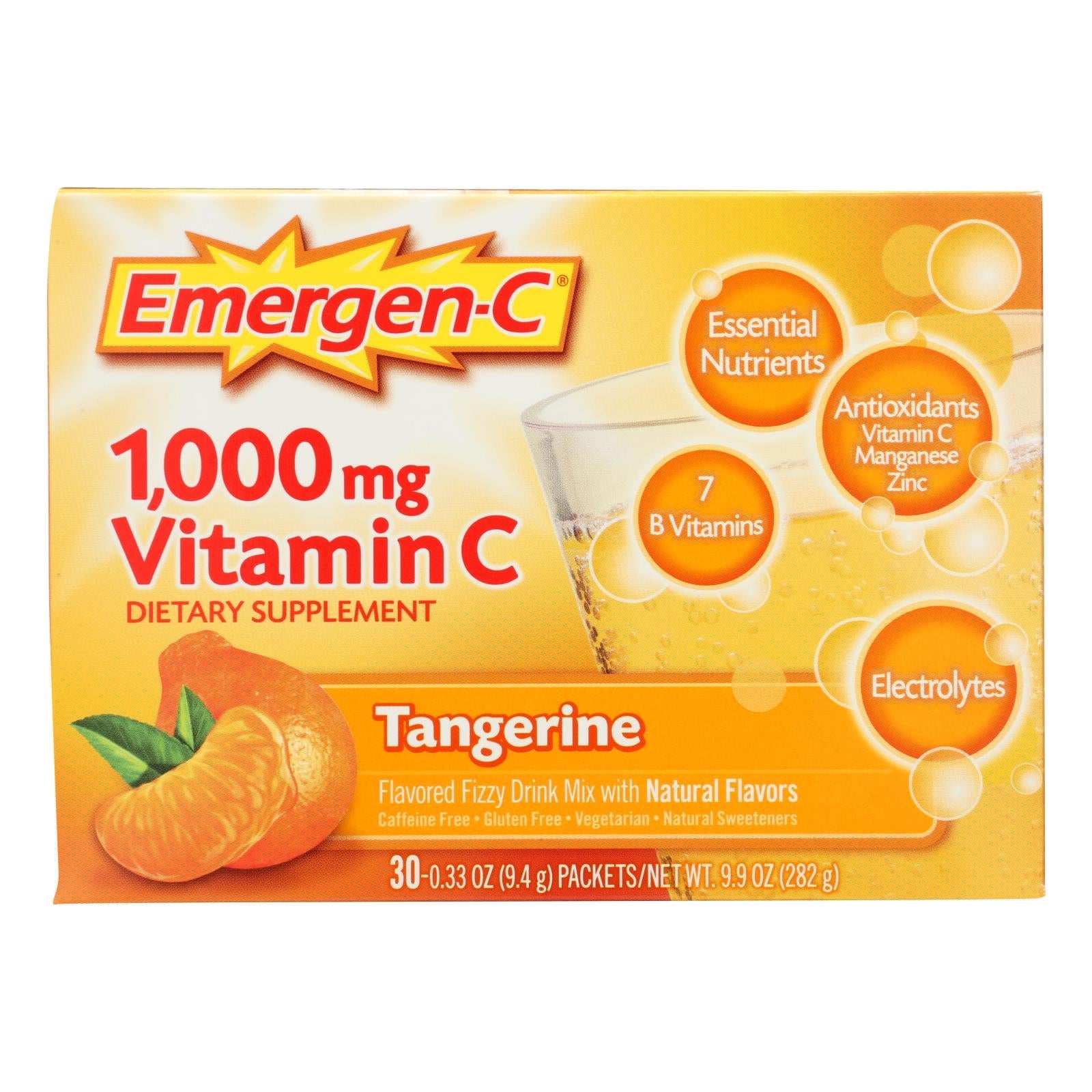 Alacer - Emergen - c Vitamin C Fizzy Drink Mix Tangerine - 1000 Mg - 30 Packets - Maras Green