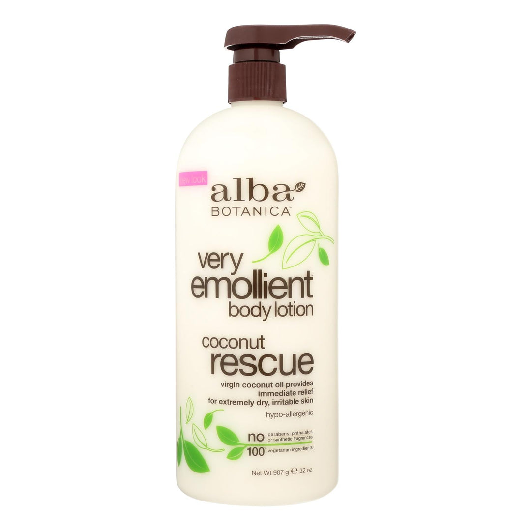 Alba Botanica - Body Lotion - Very Emollient - Coconut Rescue - 32 Oz - Maras Green