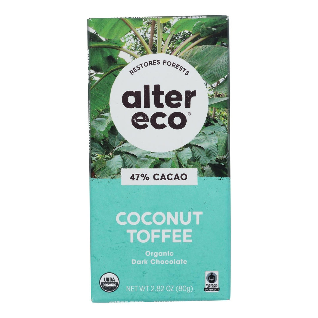 Alter Eco Americas Organic Chocolate Bar - Dark Coconut Toffee - 2.82 Oz Bars - Case Of 12 - Maras Green