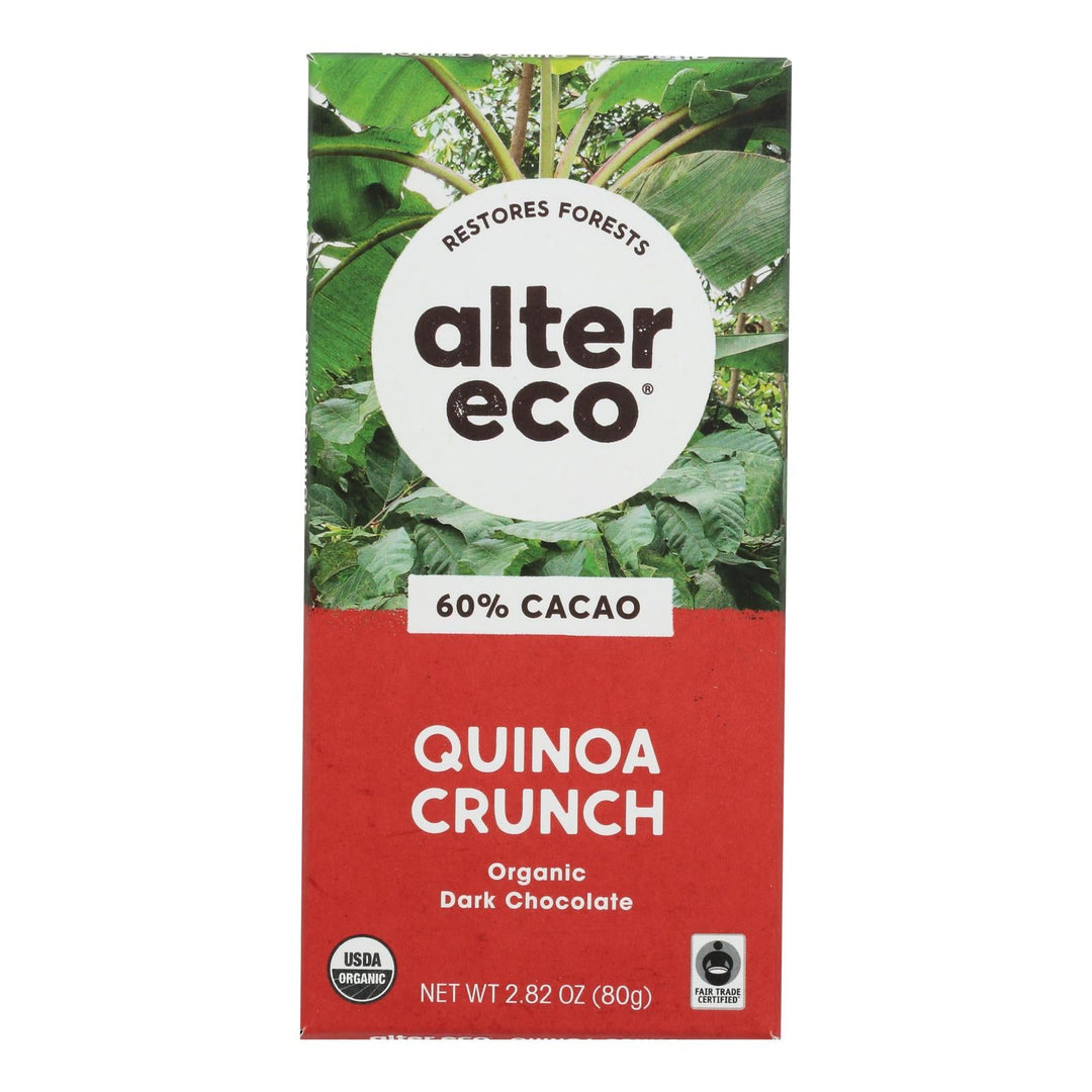 Alter Eco Americas Organic Chocolate Bar - Dark Quinoa - 2.82 Oz Bars - Case Of 12 - Maras Green