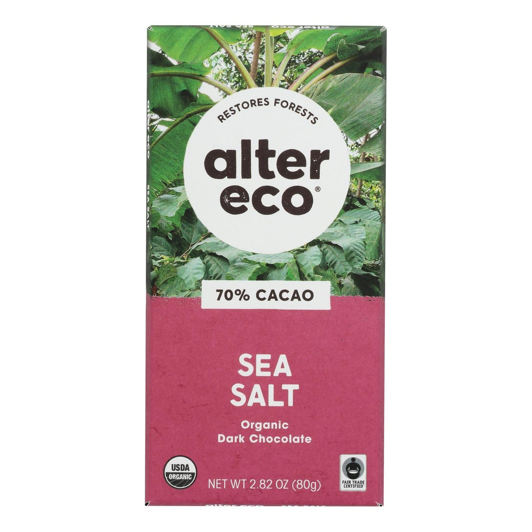 Alter Eco Americas Organic Chocolate Bar - Deep Dark Sea Salt - 2.82 Oz Bars - Case Of 12 - Maras Green