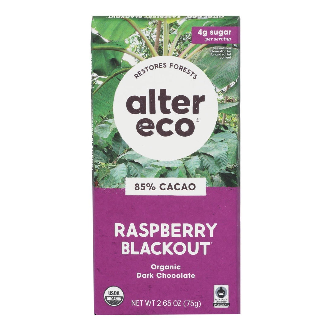 Alter Eco - Chocolate Raspberry Blkout 85% - Case Of 12 - 2.65 Oz - Maras Green