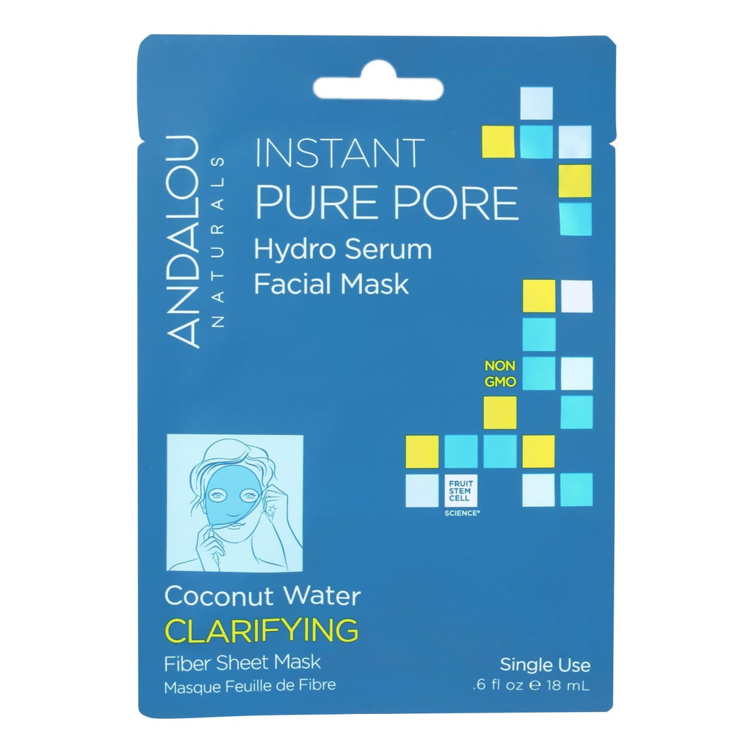 Andalou Naturals Instant Pure Pore Facial Mask - Coconut Water Clarifying - Case Of 6 - 0.6 Fl Oz - Maras Green