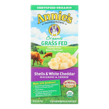 Annies Homegrown Macaroni And Cheese - Organic - Grass Fed - Shells And White Cheddar - 6 Oz - Case Of 12 - Maras Green