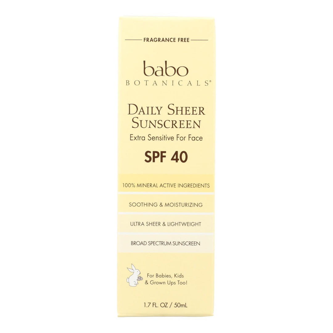 Babo Botanicals - Sunscreen - Daily Sheer - Spf 40 - 1.7 Oz - Maras Green