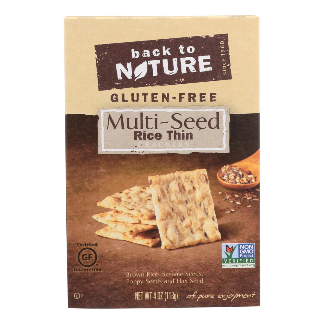 Back To Nature Multi Seed Rice Thin Crackers - Brown Rice Sesame Seeds Poppy Seeds And Flax Seed - Case Of 12 - 4 Oz. - Maras Green