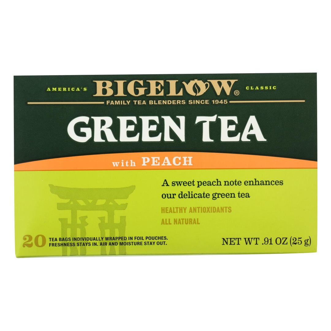 Bigelow Tea Green Tea - With Peach - Case Of 6 - 20 Bag - Maras Green