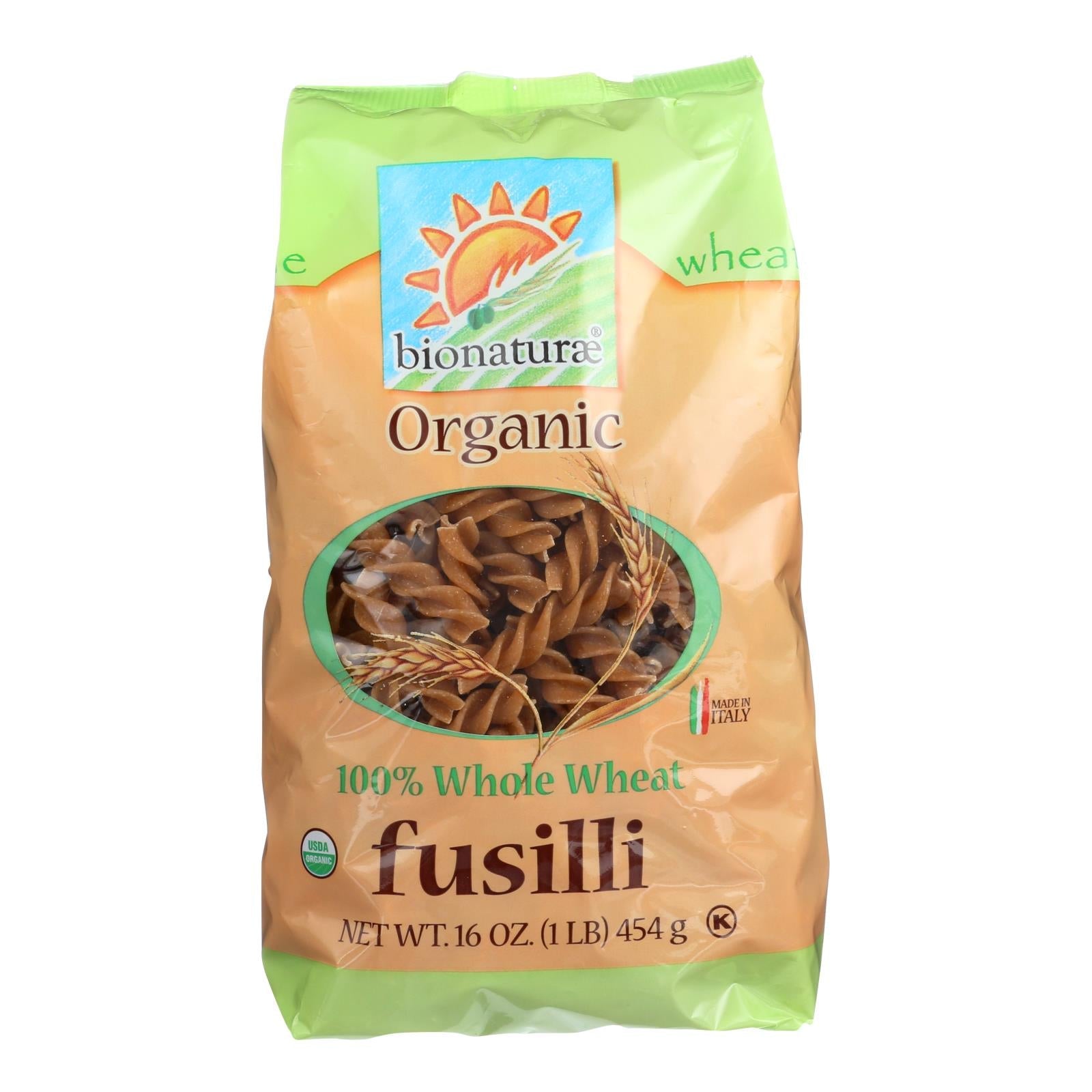 Bionaturae Pasta - Organic - 100 Percent Whole Wheat - Fusilli - 16 Oz - Case Of 12 - Maras Green