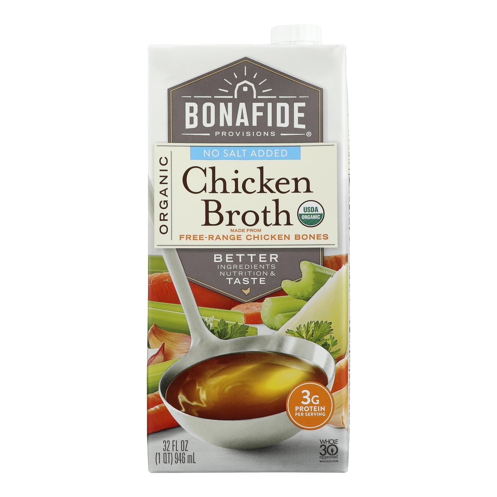 Bonafide Provisions - Broth Chicken No Salt - Case Of 6 - 32 Fz - Maras Green