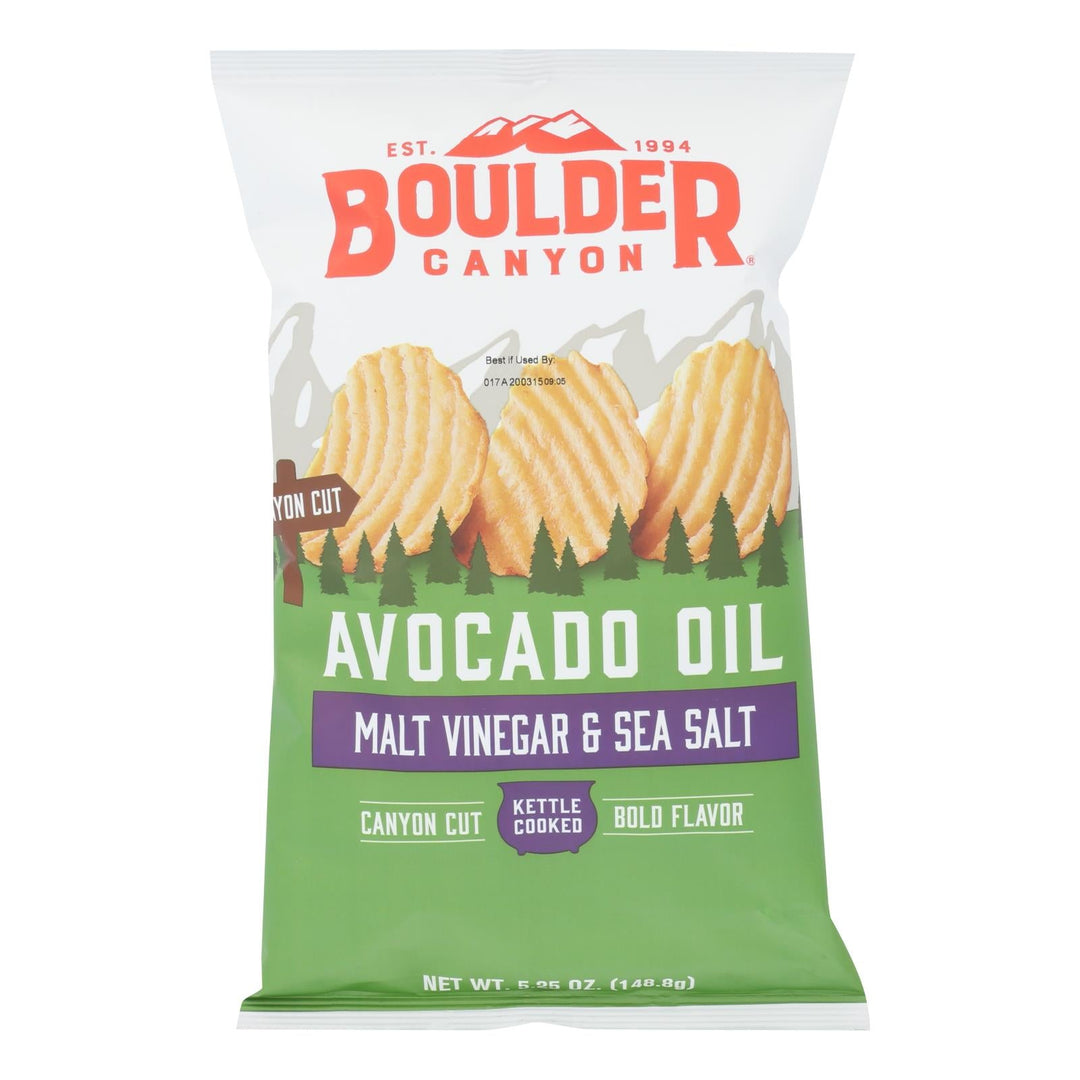 Boulder Canyon - Kettle Chips - Malt Vinegar And Sea Salt - Case Of 12 - 5.25 Oz. - Maras Green