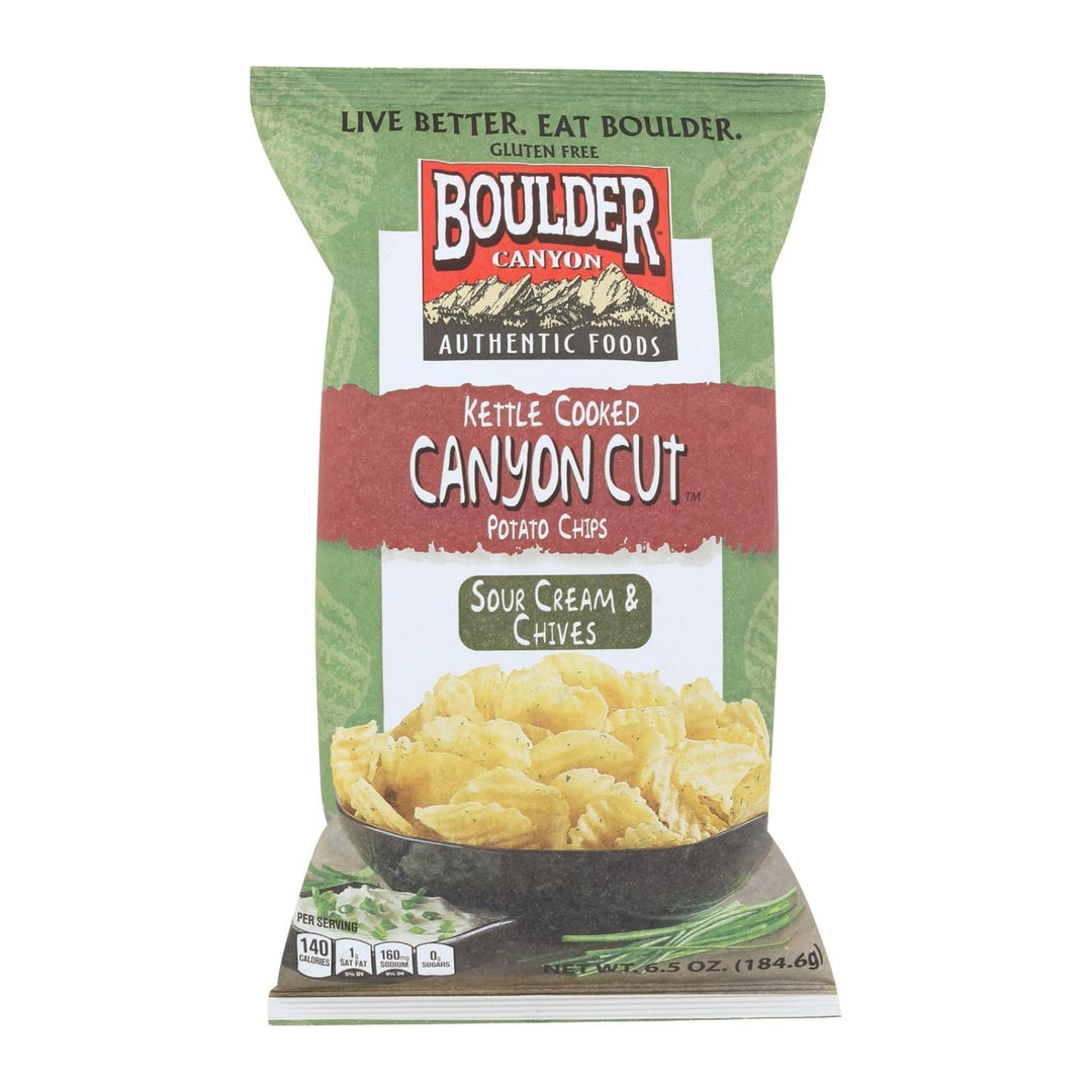 Boulder Canyon - Kettle Cooked Canyon Cut Potato Chips - sour Cream & Chives - Case Of 12 - 6.5 Oz - Maras Green