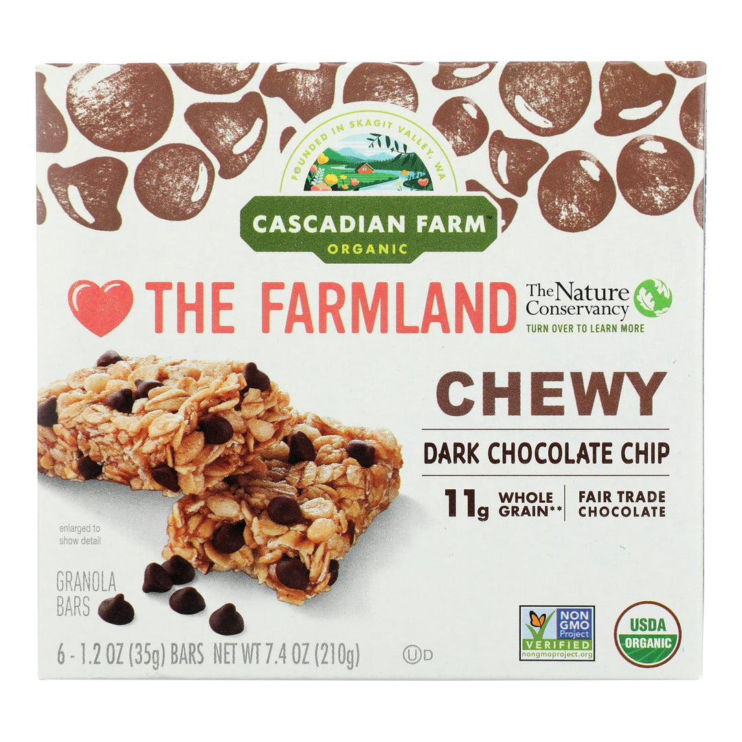 Cascadian Farm Granola Bar - Organic - Chewy - Chocolate Chip - 7.4 Oz - Case Of 12 - Maras Green