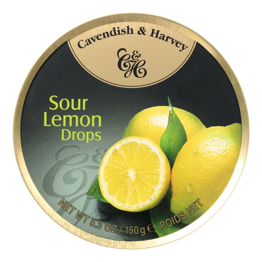Cavendish And Harvey Fruit Drops Tin - Sour Lemon - 5.3 Oz - Case Of 12 - Maras Green