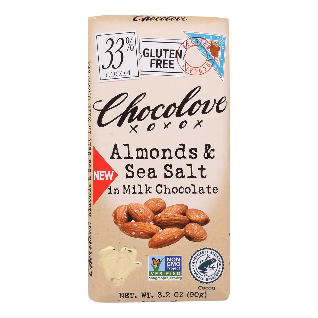 Chocolove - Bar Milk Chocolate Almond Sea Salt - Case Of 12 - 3.2 Oz - Maras Green