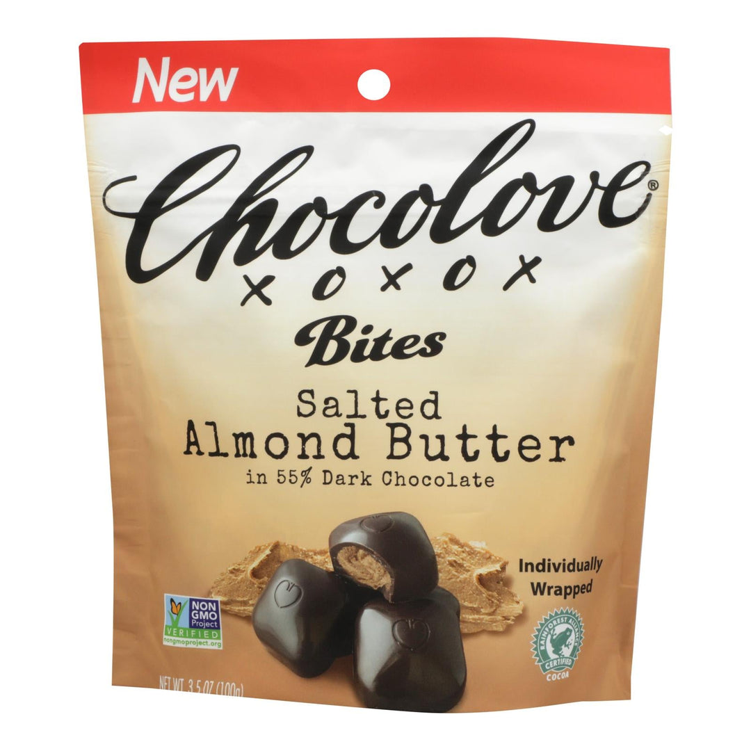 Chocolove Xoxox - Bites - Dark Chocolate Almonds And Sea Salt - Case Of 8 - 3.5 Oz. - Maras Green