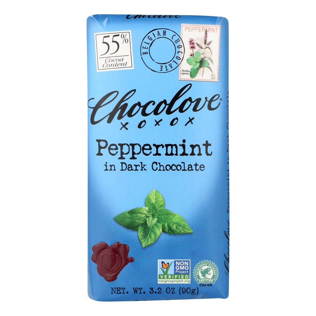 Chocolove Xoxox - Premium Chocolate Bar - Dark Chocolate - Peppermint - 3.2 Oz Bars - Case Of 12 - Maras Green