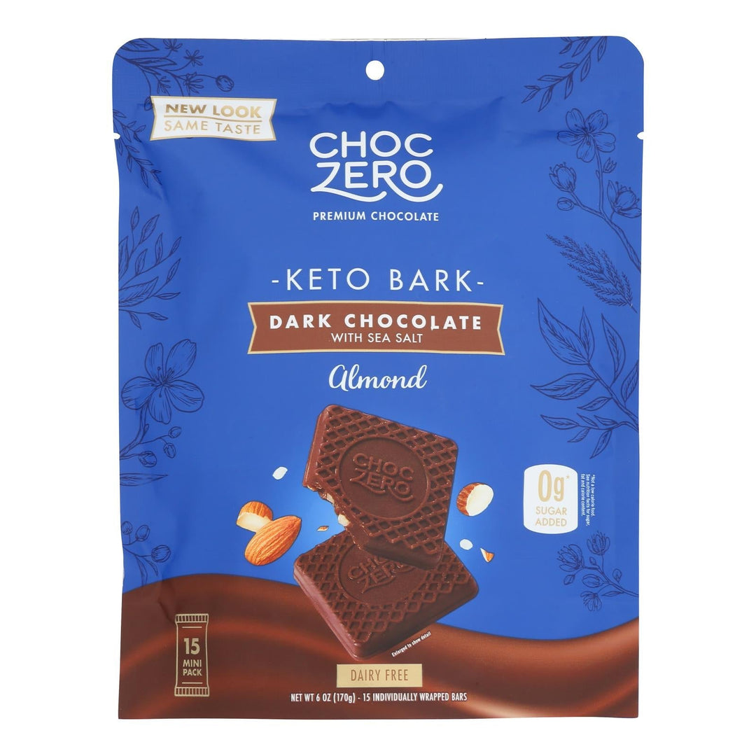 Choczero - Keto Bark Dark Chocolate Almonds - Case Of 12 - 6 Oz - Maras Green