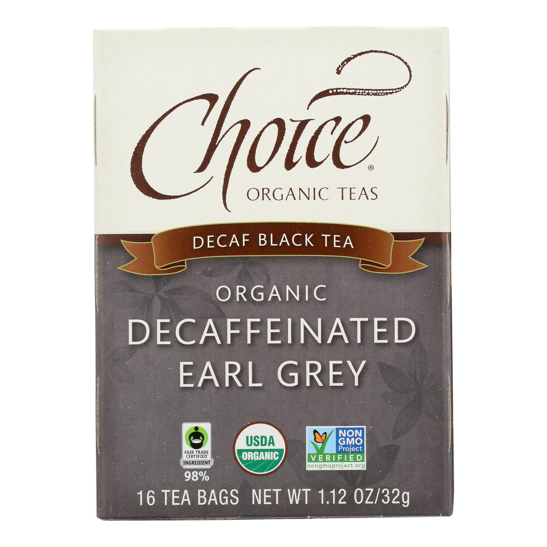 Choice Organic Teas Decaffeinated Earl Grey Tea - 16 Tea Bags - Case Of 6 - Maras Green