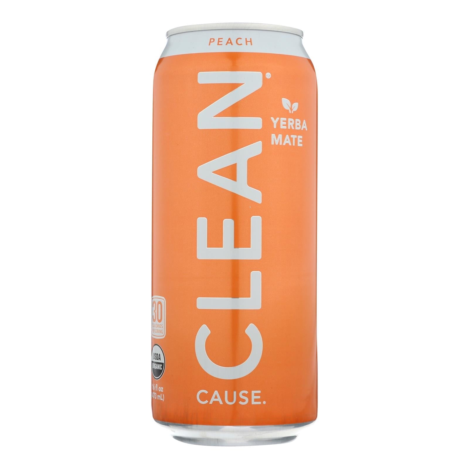 Clean Cause - Yrba Mte Peach Clean - Case Of 12 - 16 Fz - Maras Green