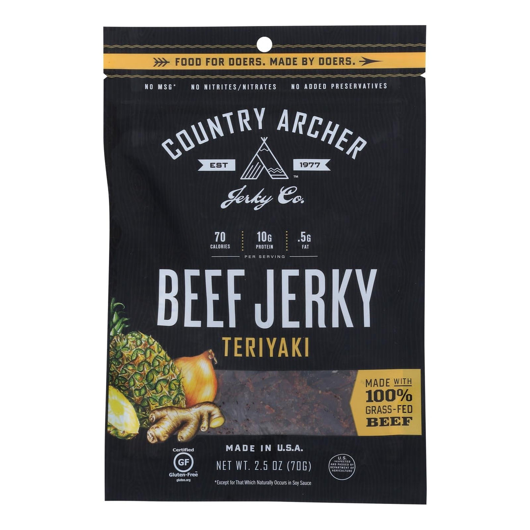 Country Archer - Jerky Beef Teriyaki - Case Of 12 - 2.5 Oz - Maras Green