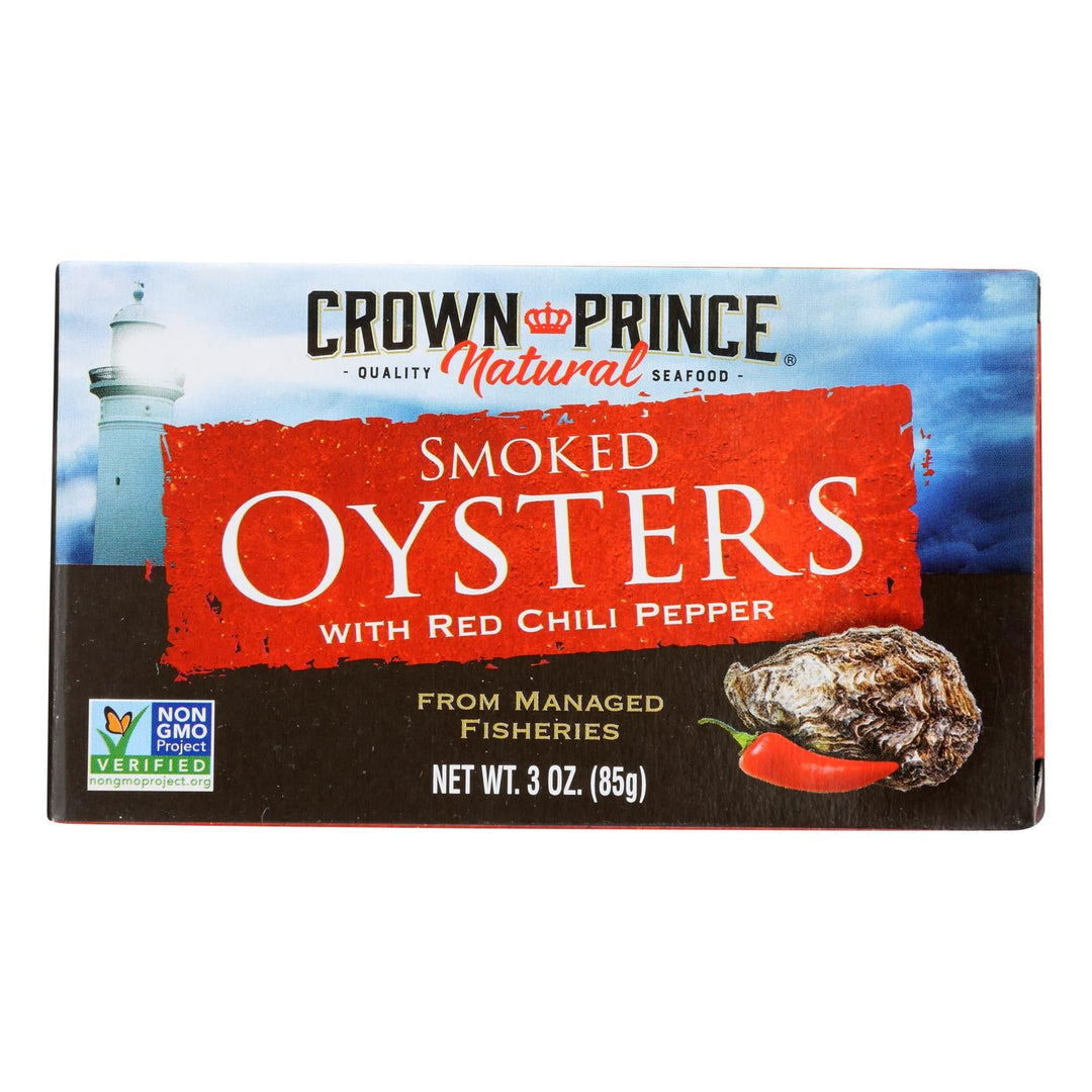 Crown Prince Oysters - Smoked With Red Chili Pepper - Case Of 18 - 3 Oz. - Maras Green