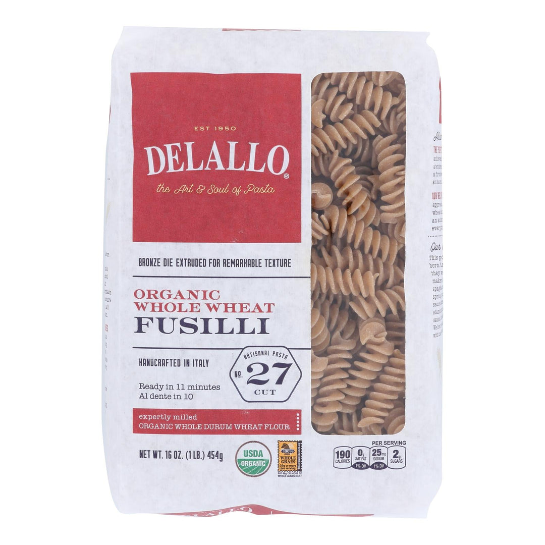 Delallo - Pasta Organic Fusilli Whole Wheat Number 27 - Case Of 8 - 16 Ounces - Maras Green