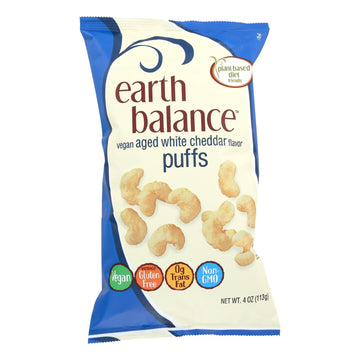 Earth Balance Vegan Puffs - Aged White Cheddar - Case Of 12 - 4 Oz. - Maras Green
