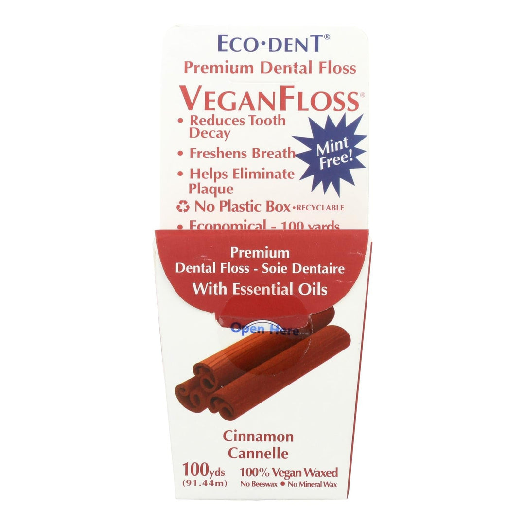 Eco - dent Veganfloss Premium Dental Floss Cinnamon - 100 Yards - Case Of 6 - Maras Green