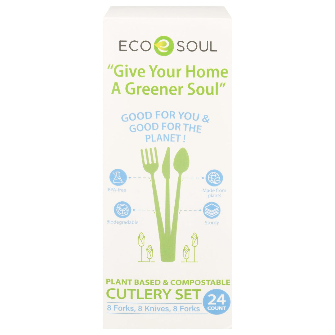 Ecosoul - Cutlery Set Compostable - Case Of 24 - 24 Ct - Maras Green