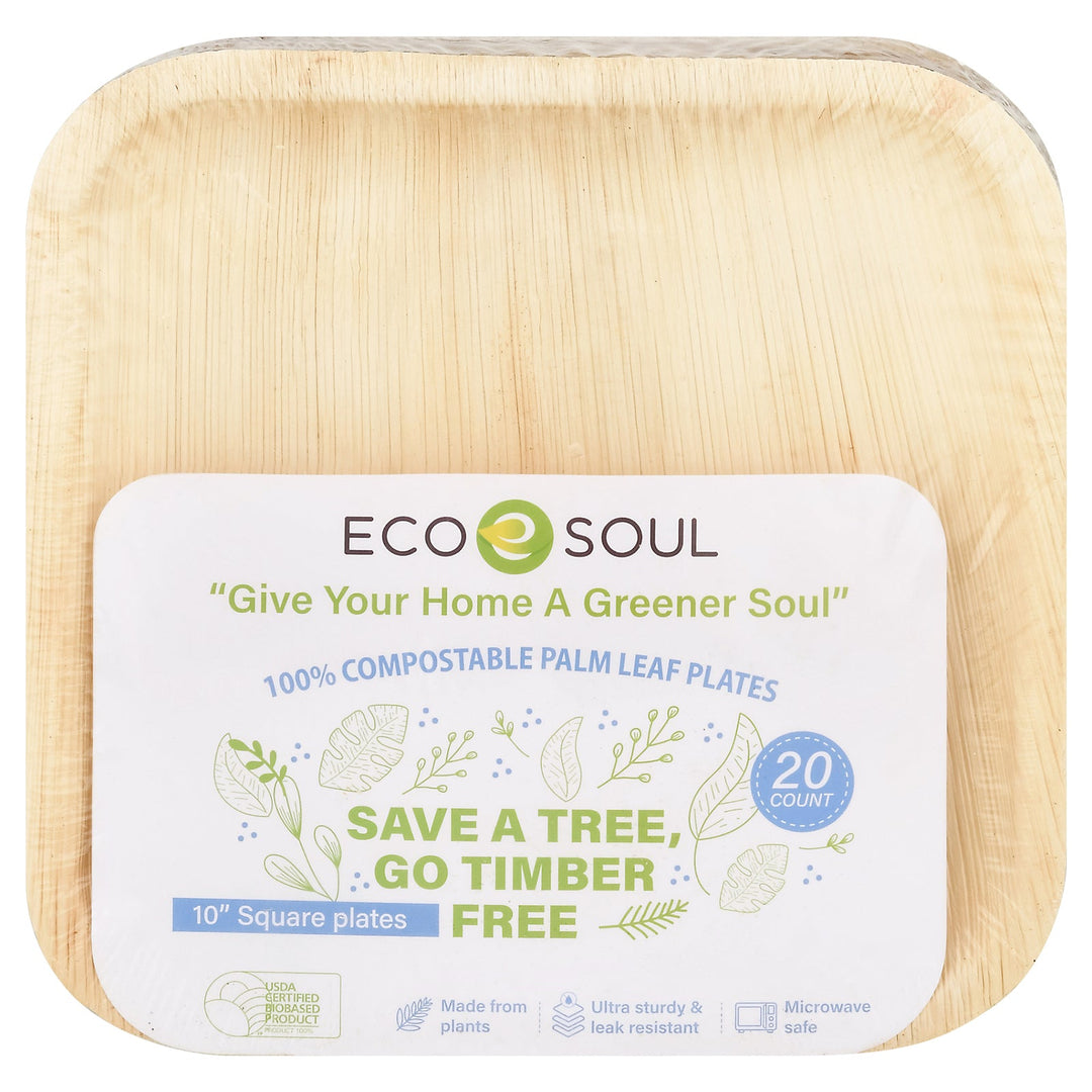 Ecosoul Home - Palm Leaf Plates 10 In. - Case Of 8 - 20 Ct - Maras Green