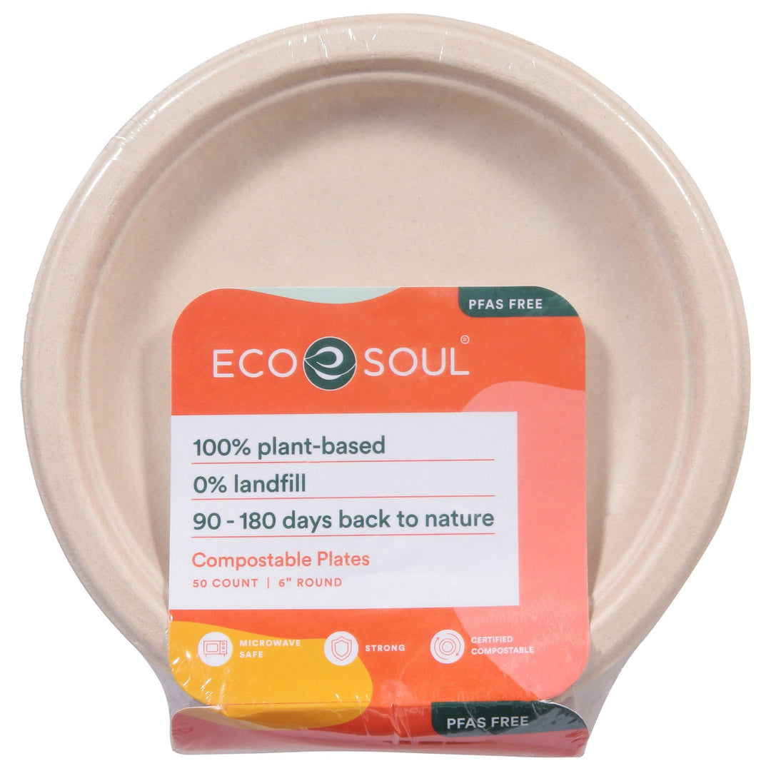 Ecosoul - Rnd Plate 6 Inch Bagasse - Case Of 8 - 50 Ct - Maras Green