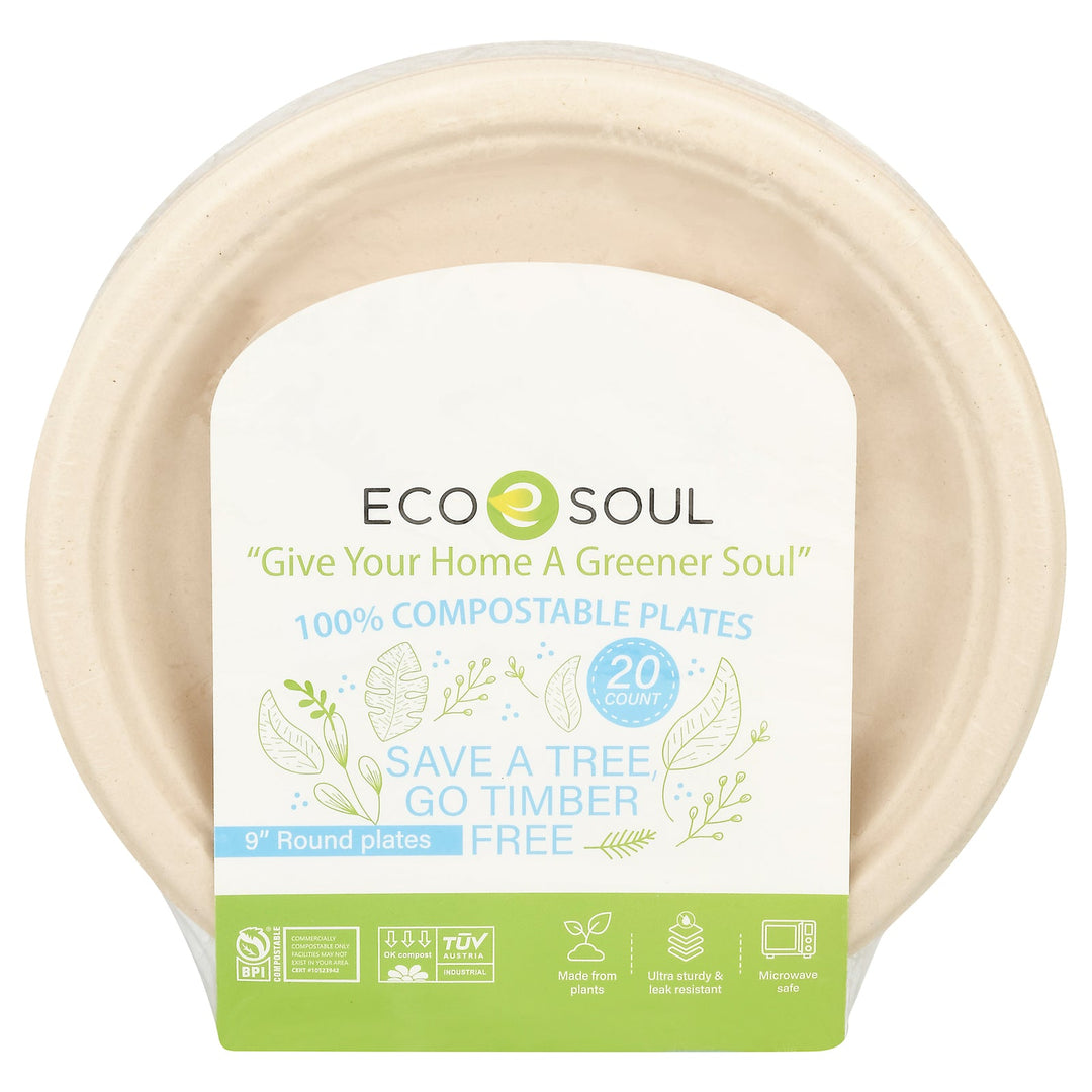 Ecosoul - Rnd Plate 9 Inch Bagasse - Case Of 8 - 20 Ct - Maras Green