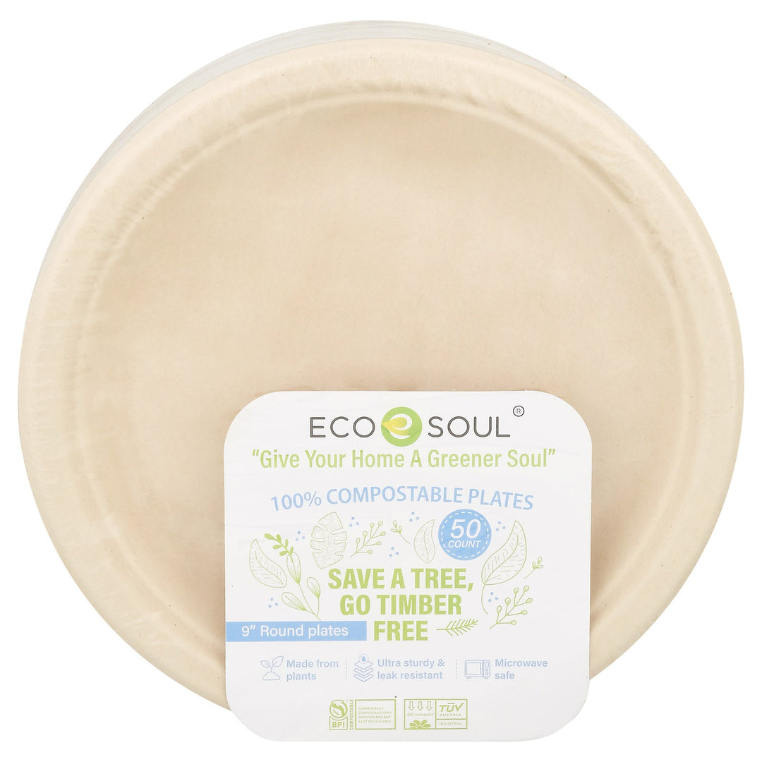 Ecosoul - Rnd Plate 9 Inch Bagasse - Case Of 8 - 50 Ct - Maras Green