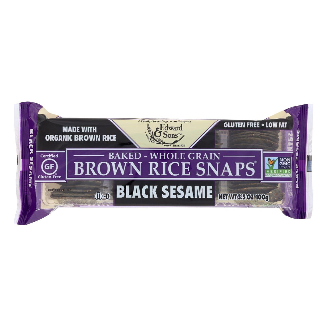 Edward And Sons Brown Rice Snaps - Black Sesame - Case Of 12 - 3.5 Oz. - Maras Green