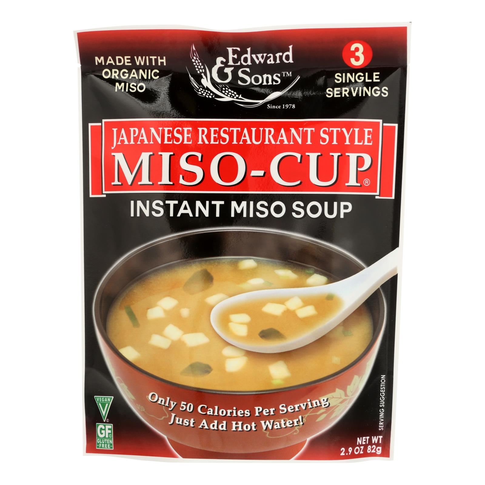 Edward And Sons Miso Cup Soup - Japanese Restaurant Style - Case Of 6 - 2.9 Oz. - Maras Green